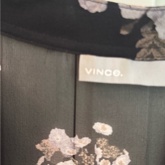 Vince White and Gray Floral Long Sleeve Blouse Shear Silk - Picture 2 of 6